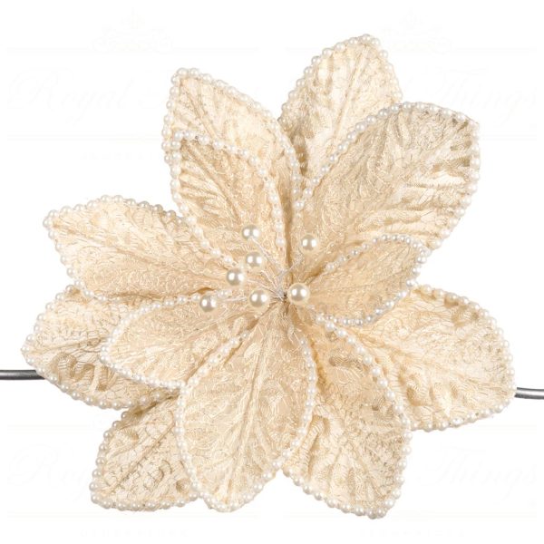 Craciunita din tesut cu perle pe clips , crem/alb ,28cm