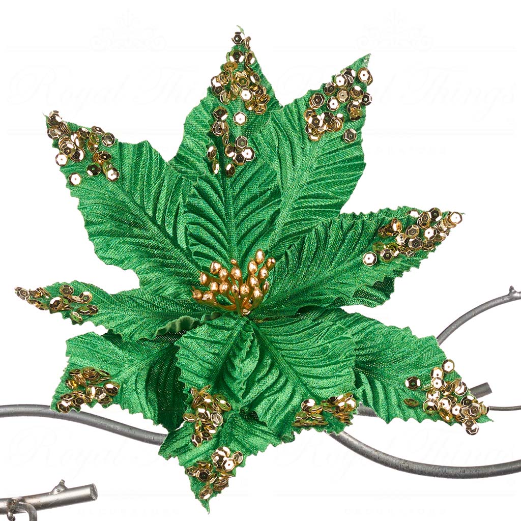 Craciunita din tesut pe clema , verde 26cm