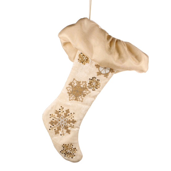 Soseta decorativa cu margele fulg de zapada 53cm crem/auriu