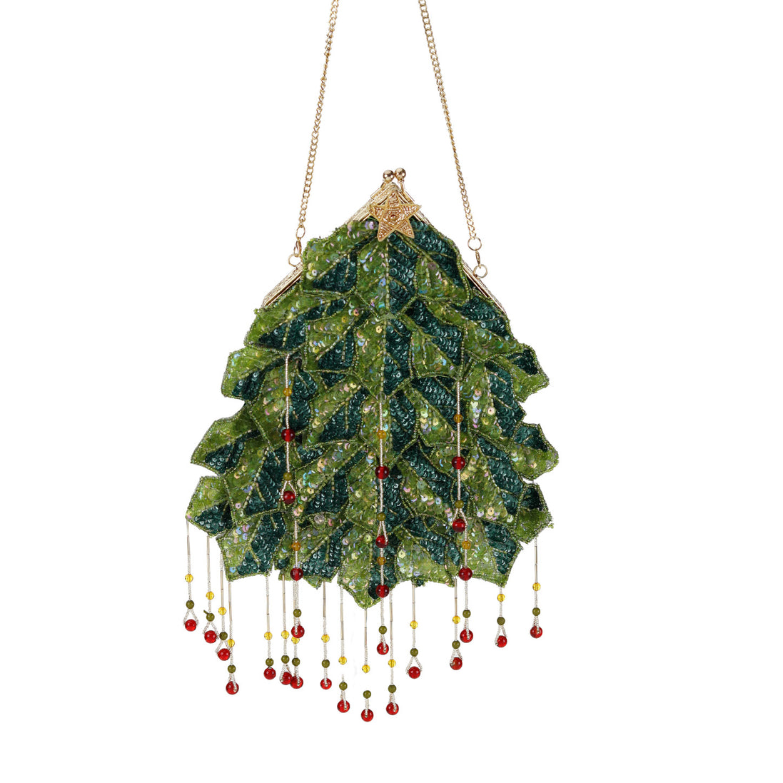 Poseta decorativa tip bradut cu margele si paiete verde 31cm