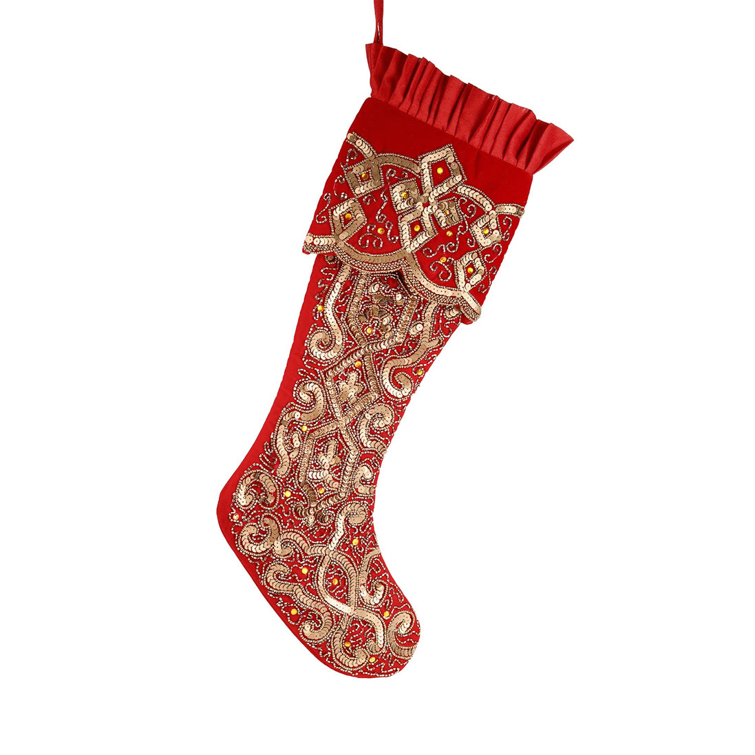 Șosetă decorativă cu paiete, roșu/auriu, 58 cm