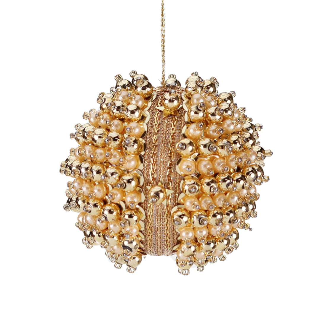 Glob 3d cu broderie, perle si margele, auriu 8cm