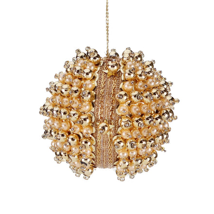 Glob 3d cu broderie, perle si margele, auriu 8cm
