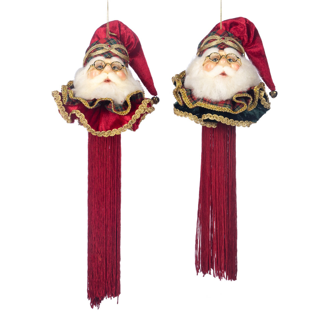 Set 2 Moși Craciun tip ciucure, rosu/verde, 17 cm