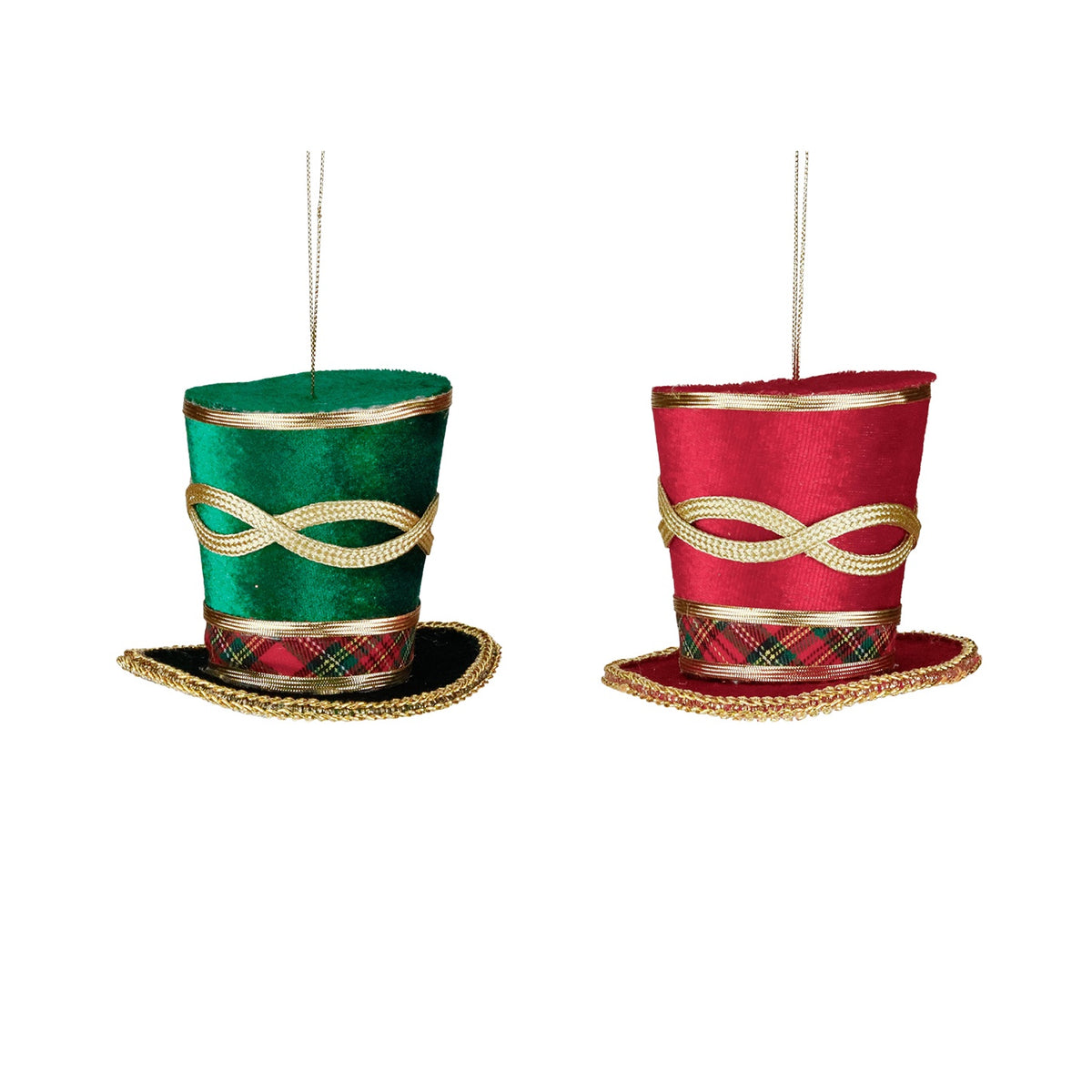 Set 2 ornamente pălărie din catifea, roșu/verde, 11 cm