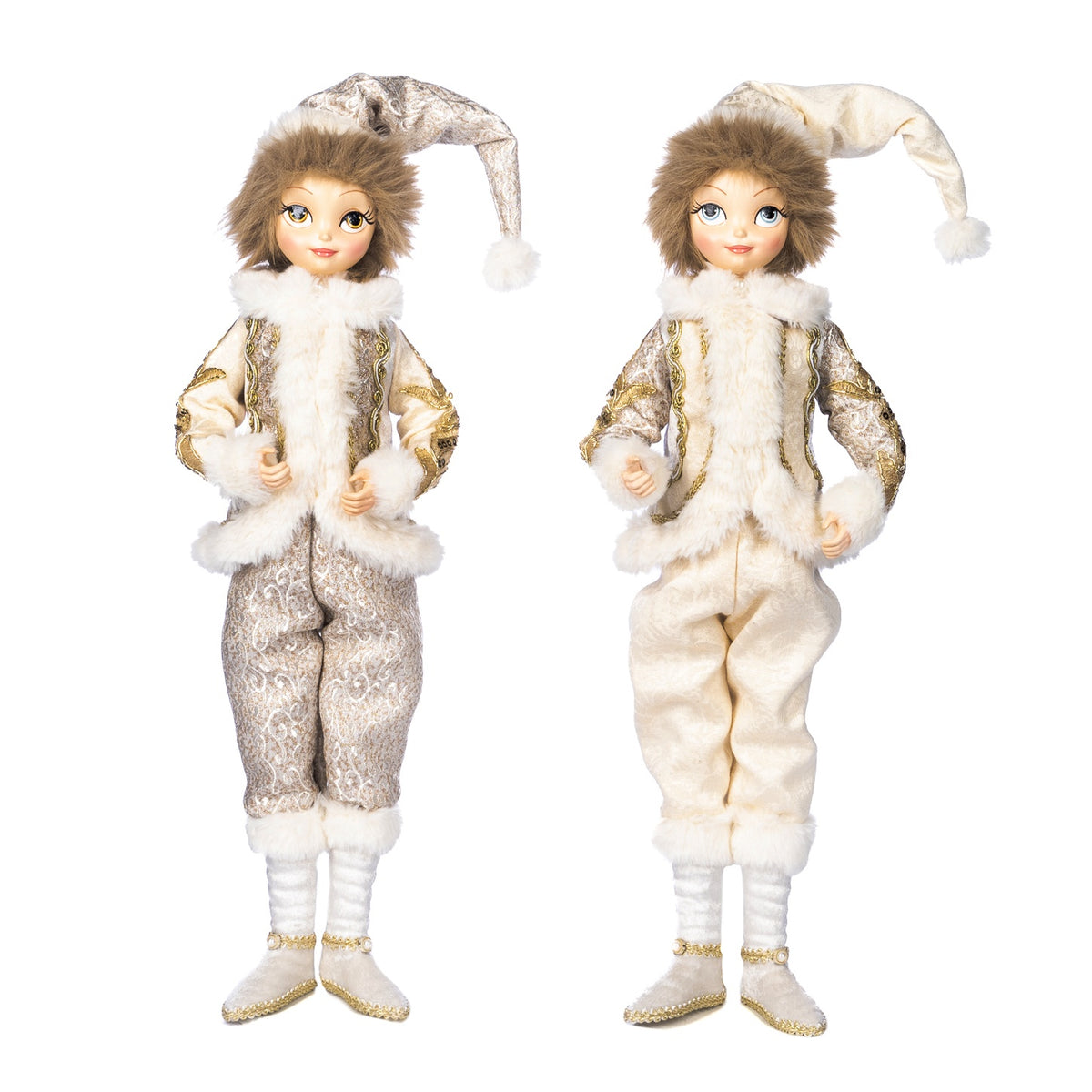 Păpuși băiețel regal de iarnă, set 2 bucăți, crem/auriu, 67 cm