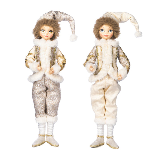 Păpuși băiețel regal de iarnă, set 2 bucăți, crem/auriu, 67 cm