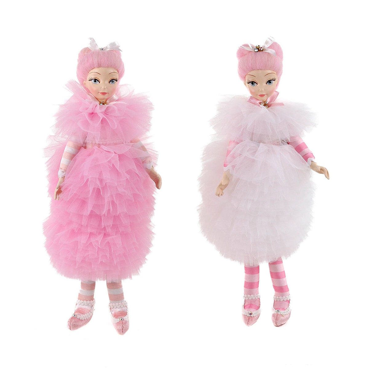 Set 2 papusi cu tulle din colectia candy 32cm roz/alb