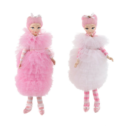 Set 2 papusi cu tulle din colectia candy 32cm roz/alb