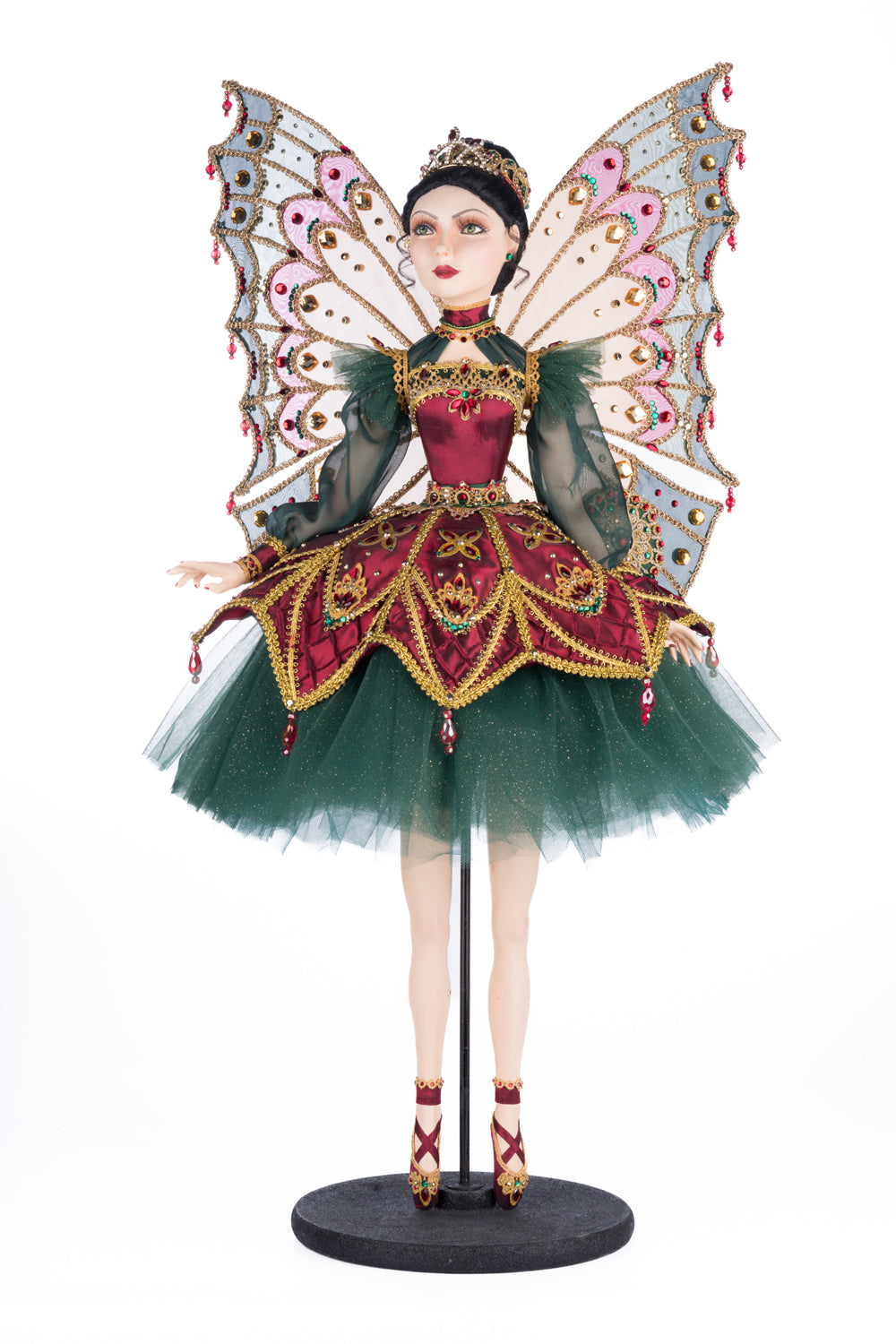 Păpușă decorativă Zână Balerină Belle Noelle, roșu/verde, 74,5 cm
