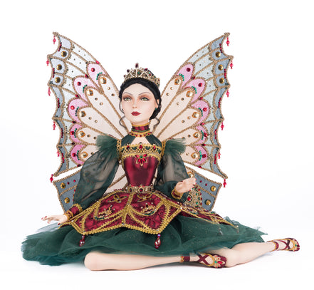 Păpușă decorativă Zână Balerină Belle Noelle, roșu/verde, 58,5 cm