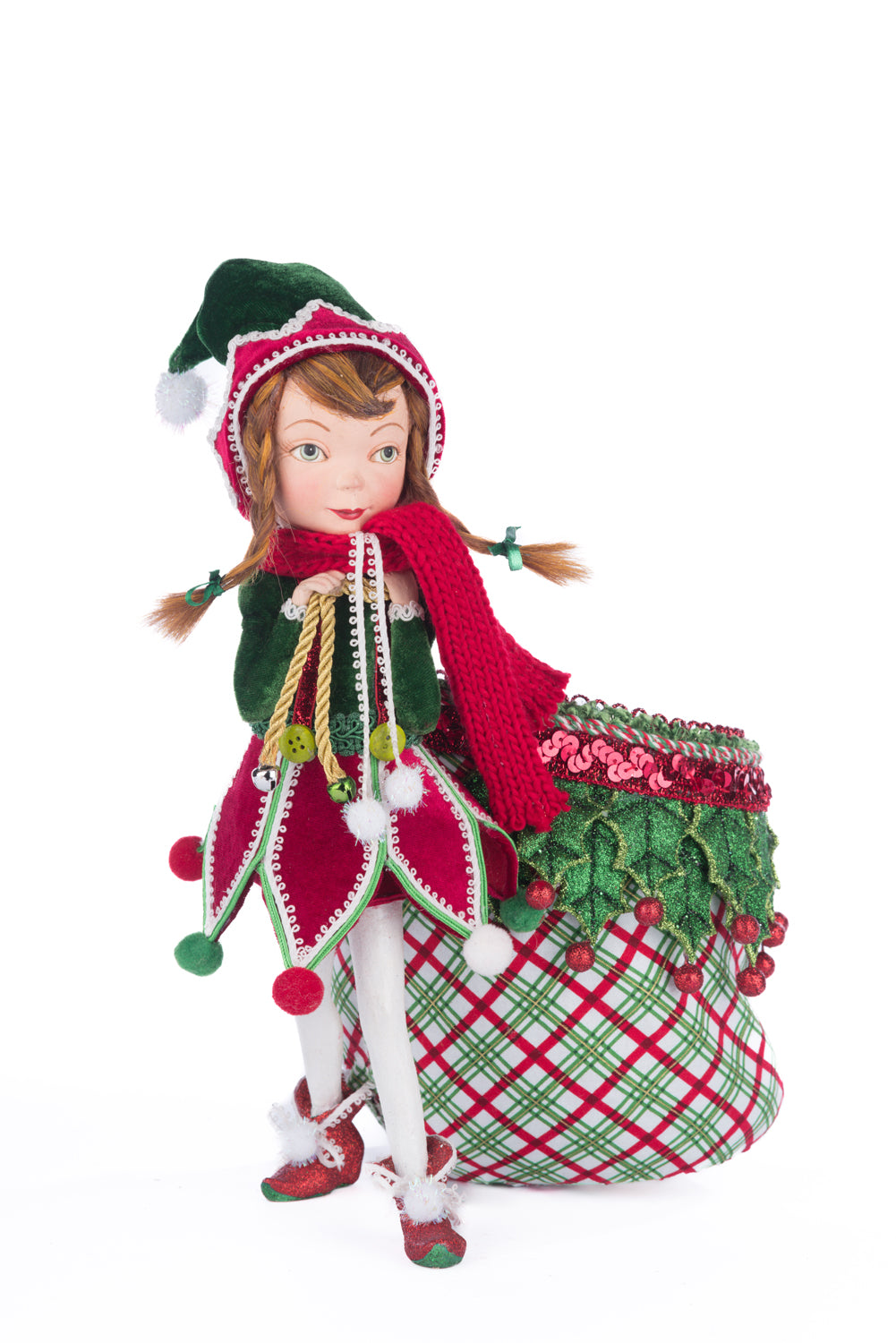 ELF GHIOCEL DE IARNĂ CU SACULET DE CADOURI, ROSU/VERDE, 32 CM