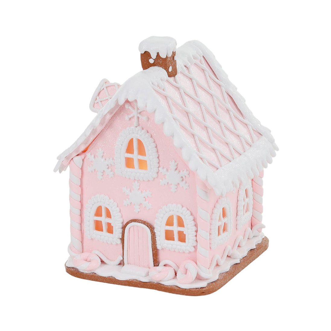 Casuta din turta dulce, decorativa cu led, 15cm roz/alb