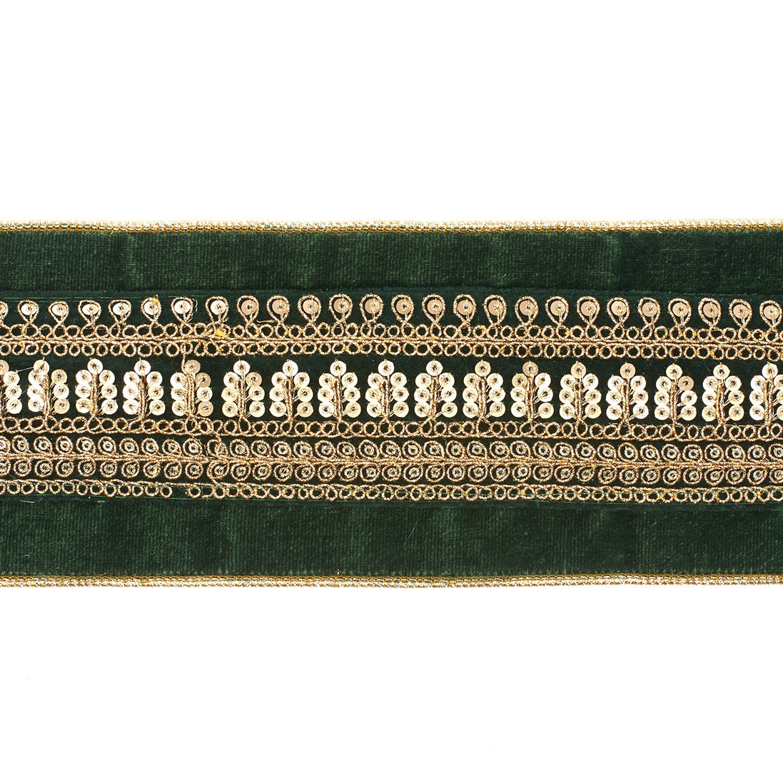 Panglica Decorativa de Craciun din Catifea Brodata cu Frunze struguri 10cm x 5m verde