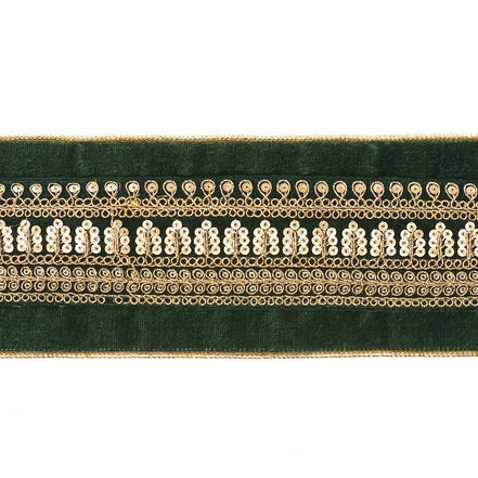 Panglica Decorativa de Craciun din Catifea Brodata cu Frunze struguri 10cm x 5m verde