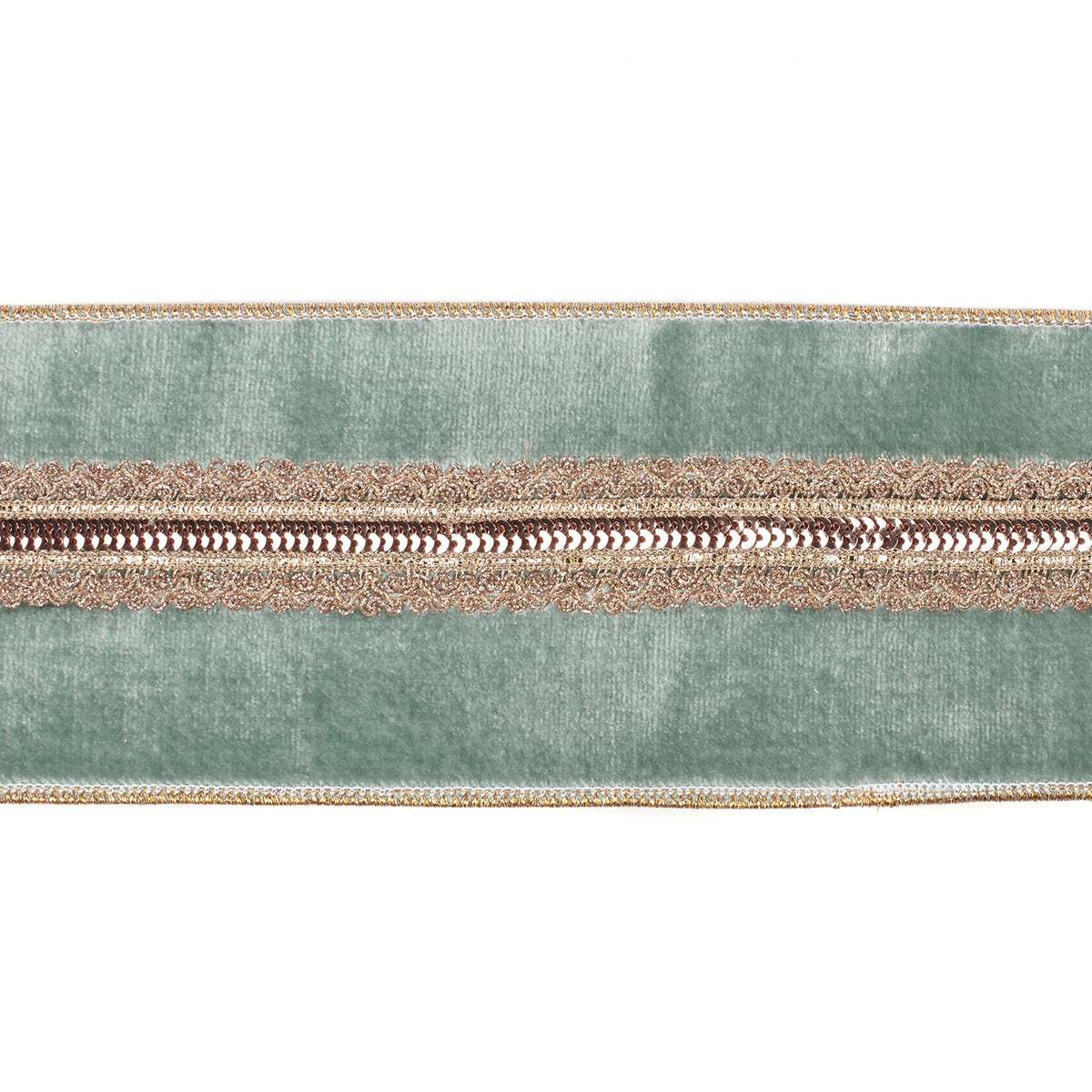 Panglica Decorativa De Craciun din Catifea cu paiete verde /auriu10cm x 5m