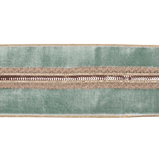 Panglica Decorativa De Craciun din Catifea cu paiete verde /auriu10cm x 5m