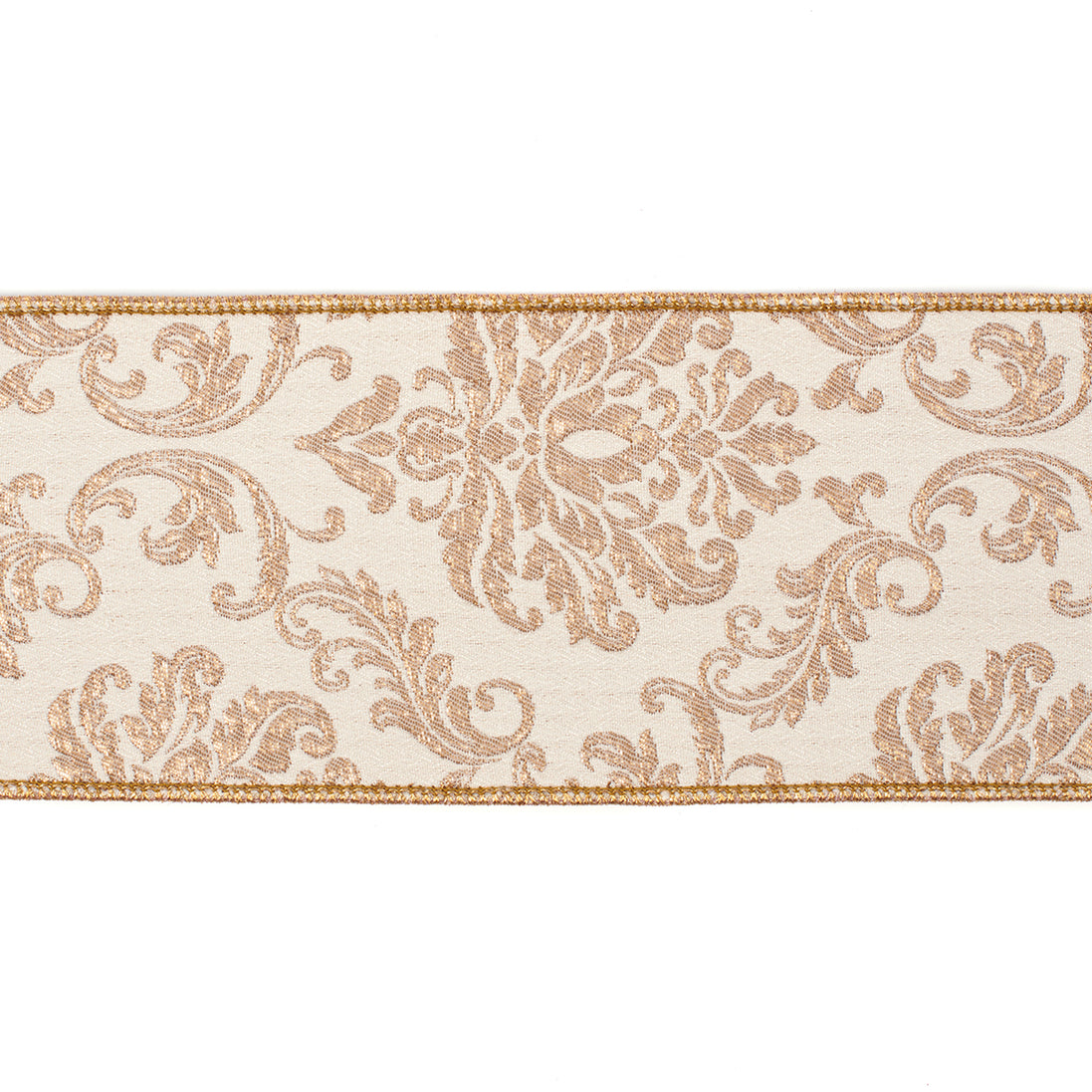 Panglica Decorativa De Craciun Brodata cu Frunze crem auriu 10cm ,9m