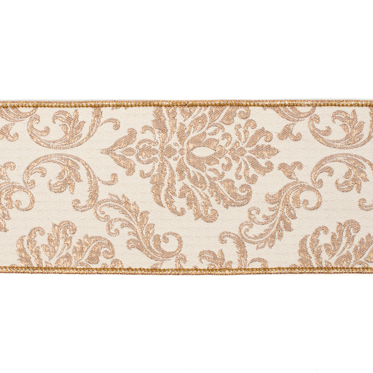 Panglica Decorativa De Craciun Brodata cu Frunze crem auriu 10cm ,9m