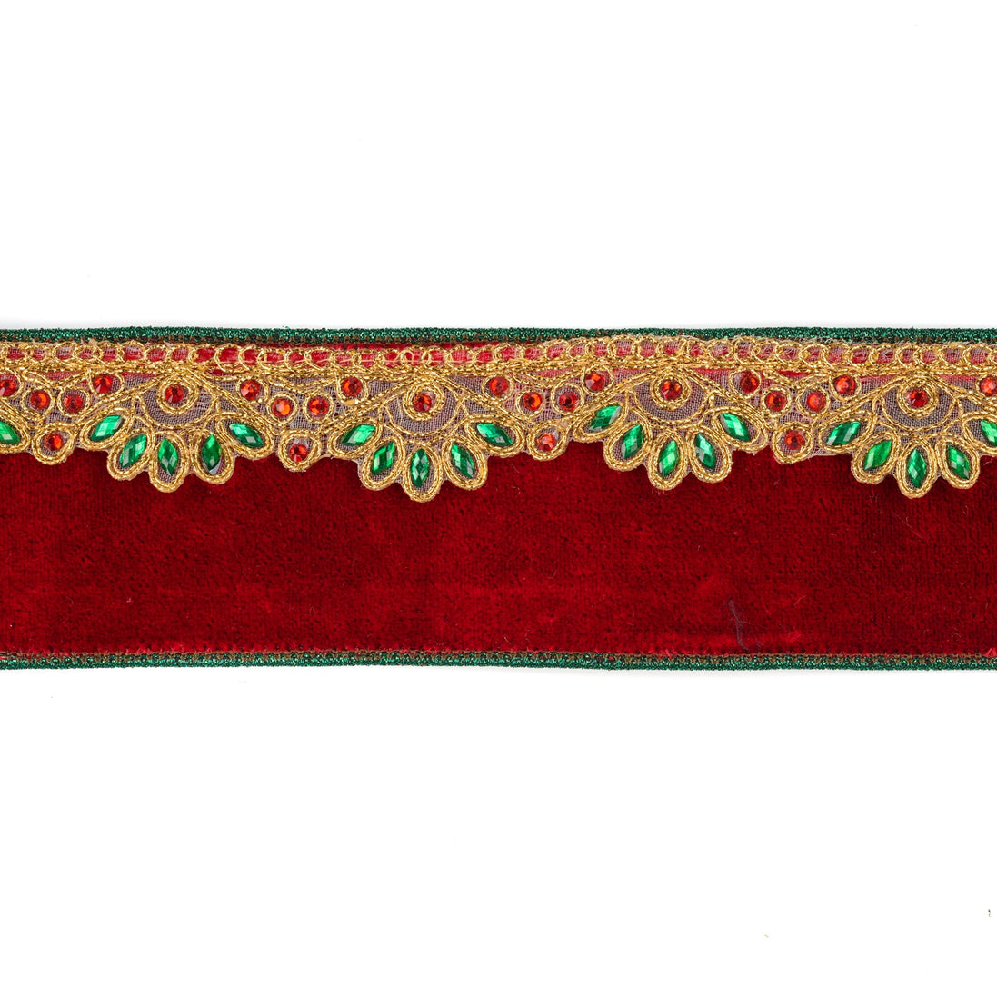 Panglică de catifea cu margine decorativă, roșu/verde, 6,4 cm/5y