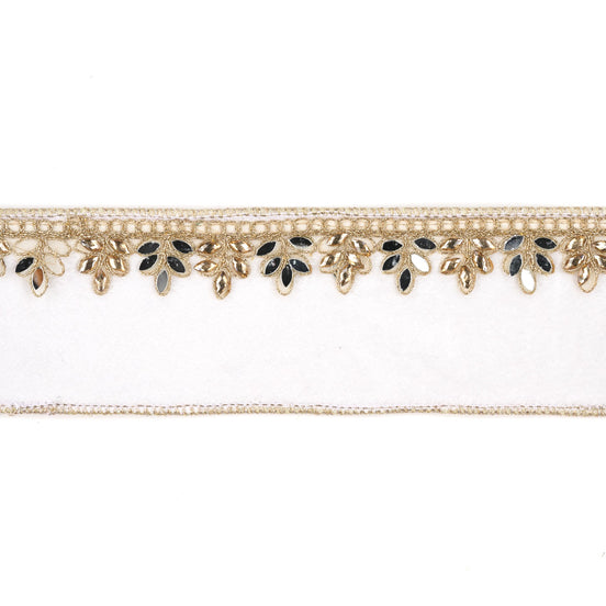 Panglica Decorativa de Craciun din catifea , brodata cu snur auriu si oglinjoare 6.4cm