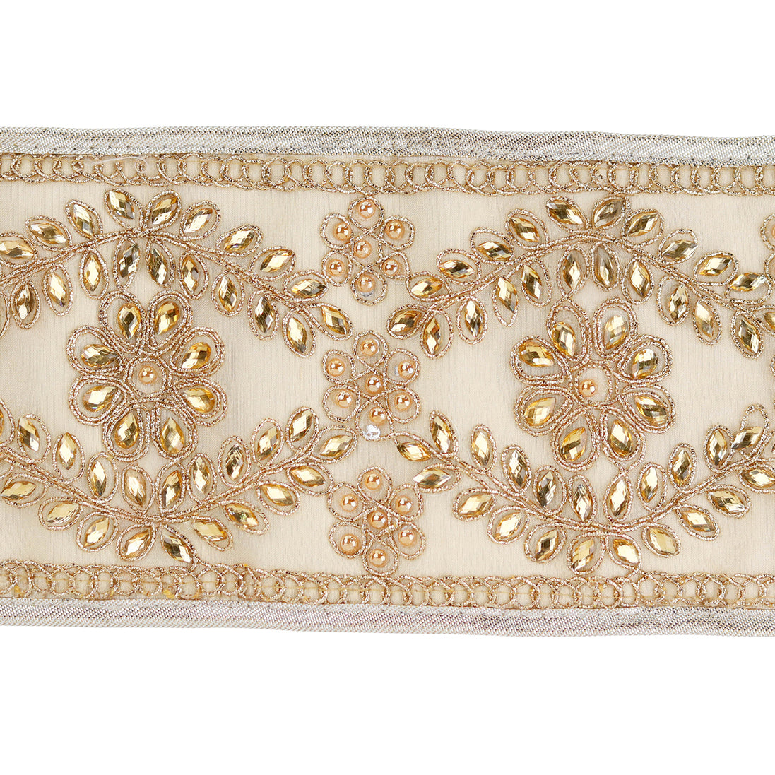 Panglica decorativa colectia jewel cu pietricele,auriu/crem 10cm x 5m