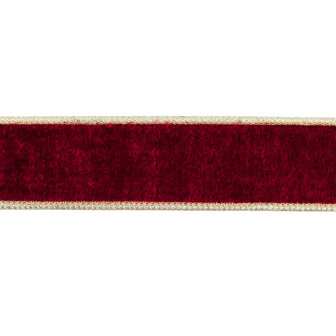 Panglica decorativa din catifea cu margini brodate, burgundy / auriu 3.8cm x 10m