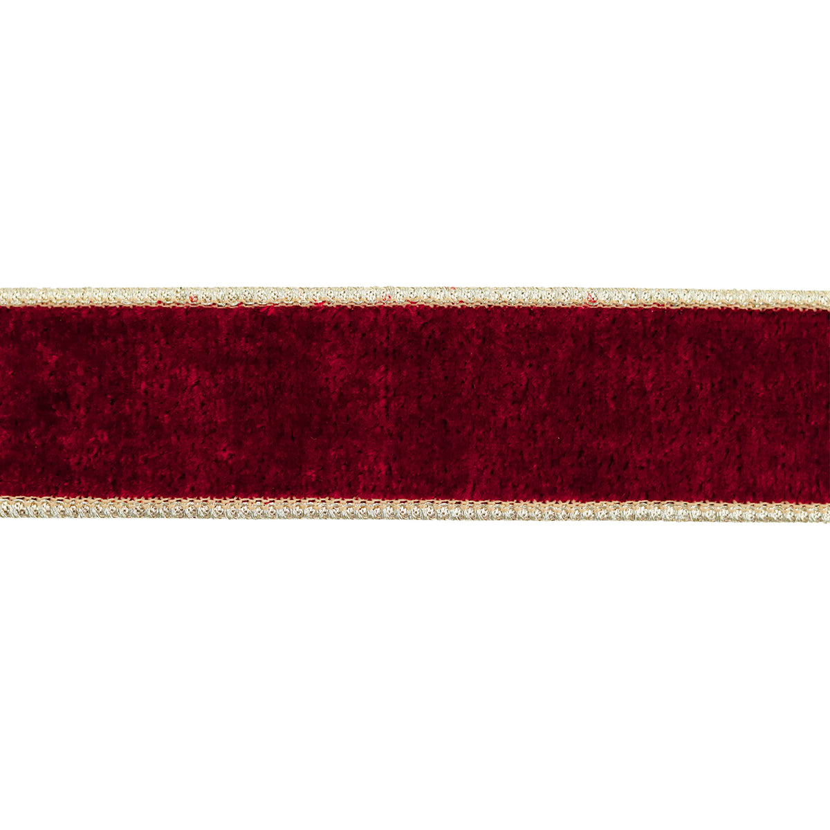 Panglica decorativa din catifea cu margini brodate, burgundy / auriu 3.8cm x 10m