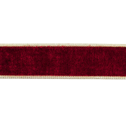Panglica decorativa din catifea cu margini brodate, burgundy / auriu 3.8cm x 10m