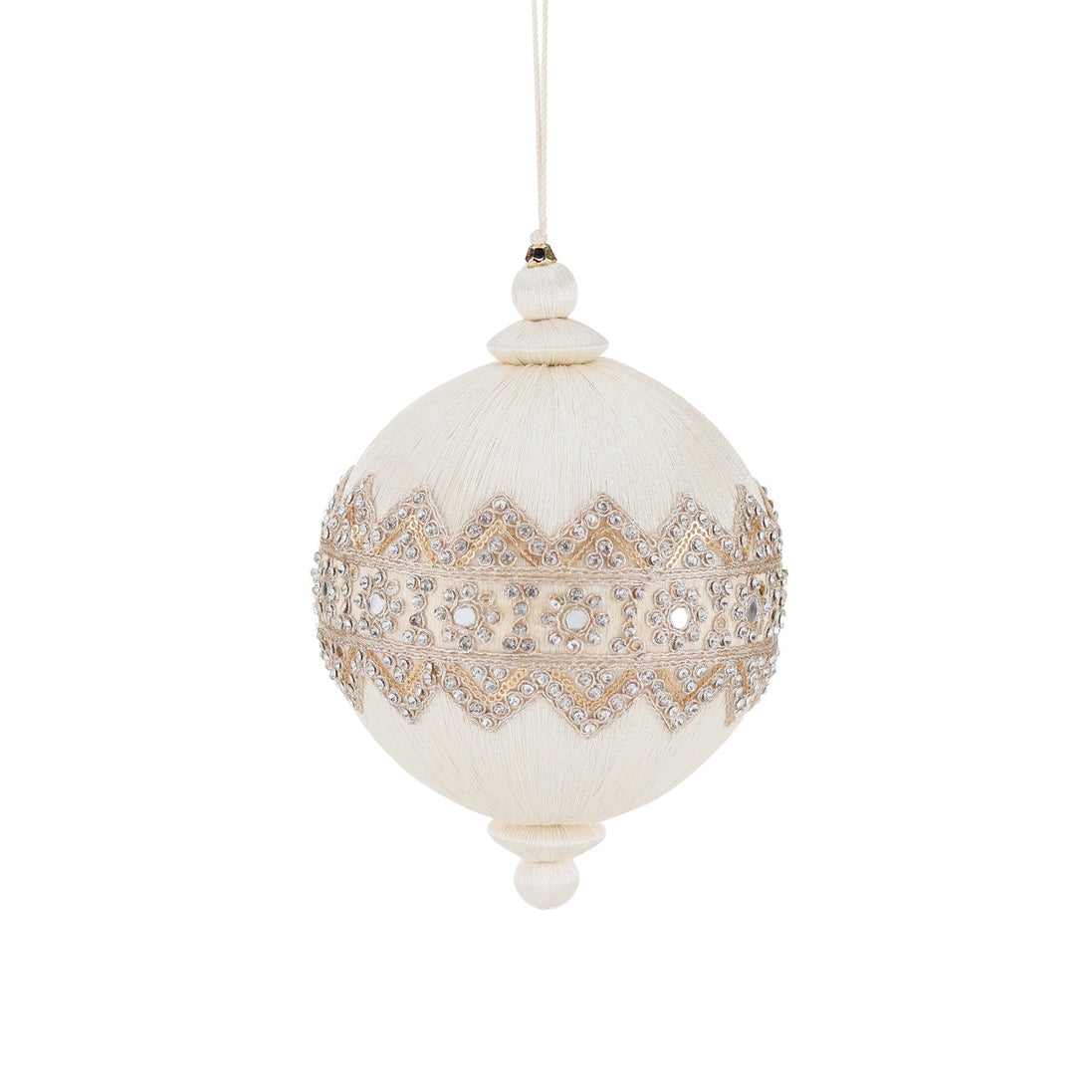 Glob de brad colectia jewel cu snur,pietricele cu efect de oglindire 15cm crem/șampanie