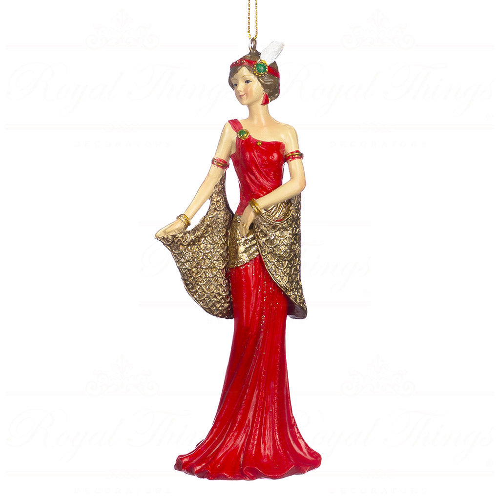 Set 2 Doamne Art deco Gatsby rosu/auriu /maro ,15cm
