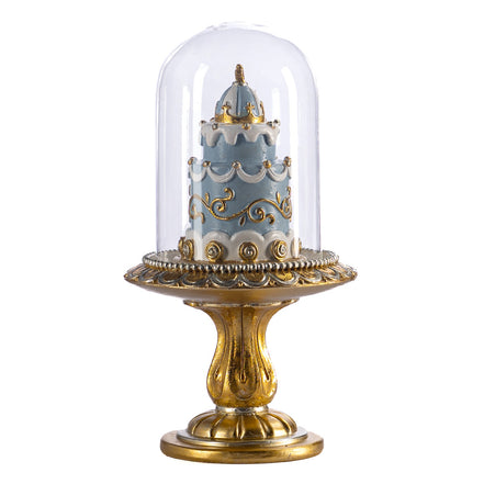 Prăjitură decorativă sub clopot de sticlă, albastru/auriu, 21 cm