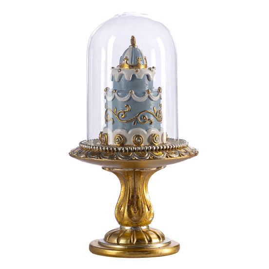 Prăjitură decorativă sub clopot de sticlă, albastru/auriu, 21 cm