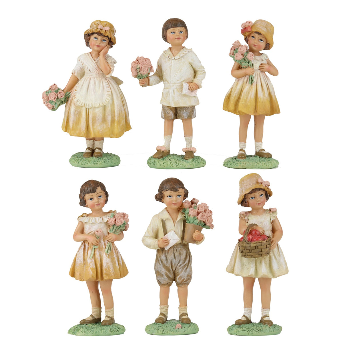 6 figurine copii verde/alb/galben/roz 11cm