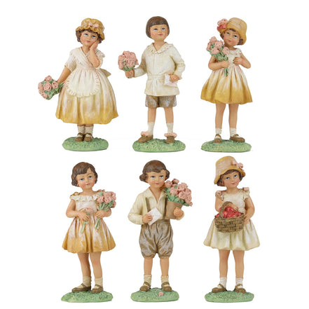 6 figurine copii verde/alb/galben/roz 11cm