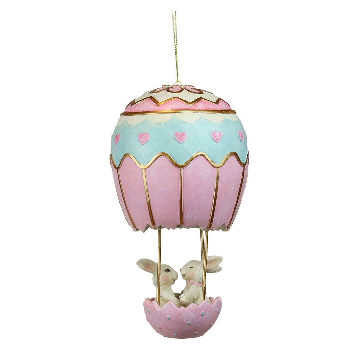 Balon cu aer cald, cu iepurași, roz/albastru/auriu 19.5cm
