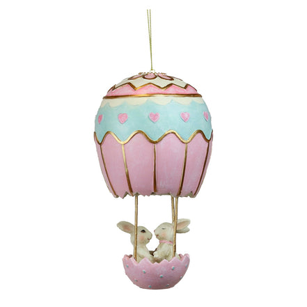 Balon cu aer cald, cu iepurași, roz/albastru/auriu 19.5cm
