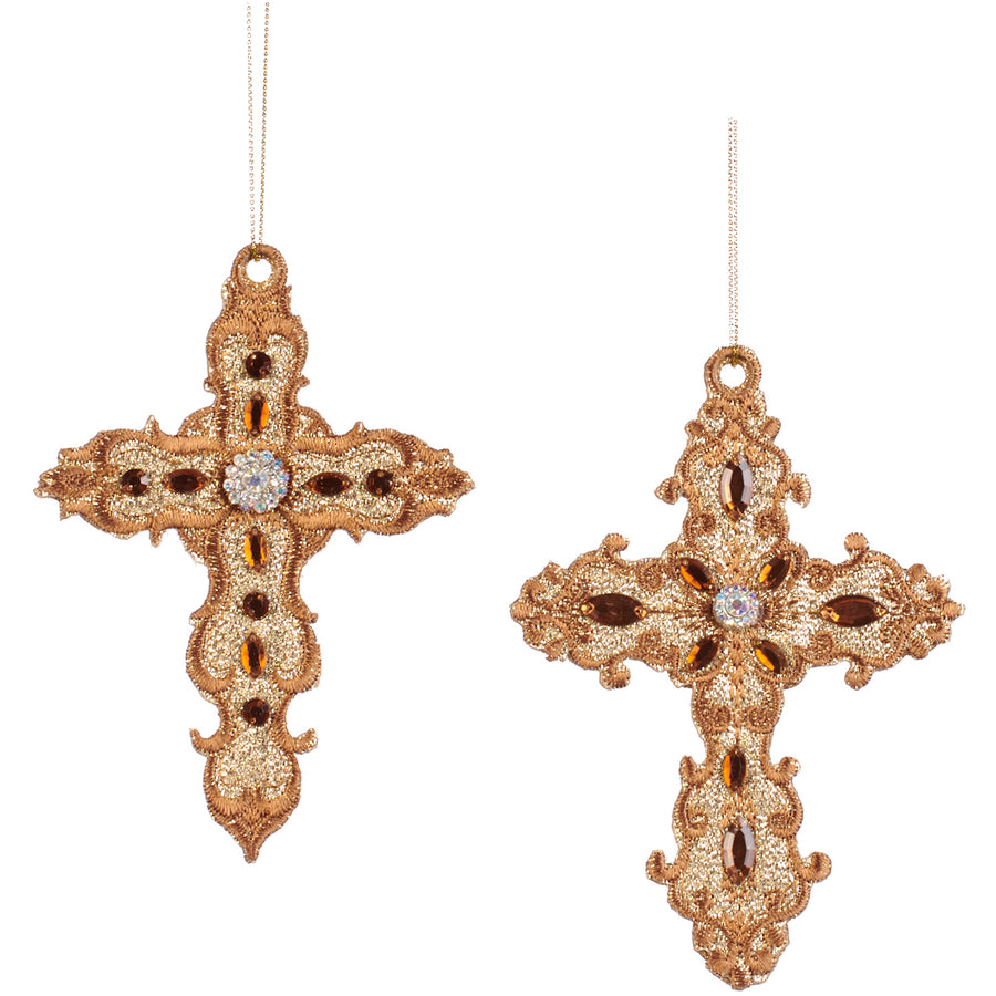 Set 2 Cruciulite cu sclipici si pietre 13.5cm auriu