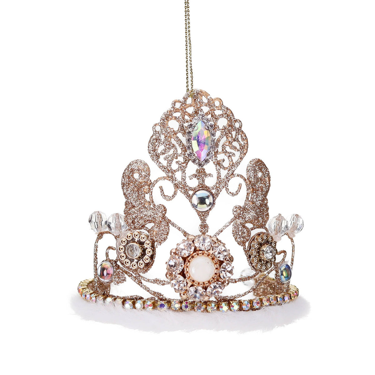 Glob tip coroniță metalica cu blanita si pietricele din colectia jewel, auriu/alb 10.5cm
