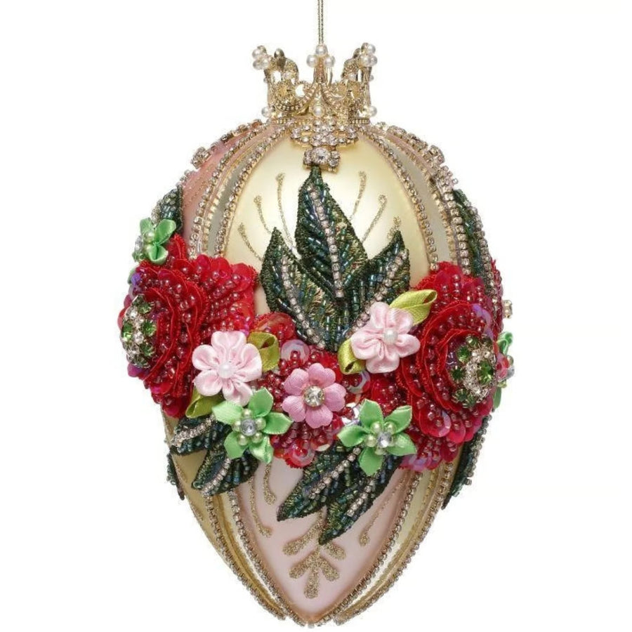 Ornament ou Fabergé cu bijuterii, crem/roșu/roz, 18 cm