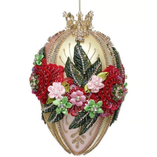 Ornament ou Fabergé cu bijuterii, crem/roșu/roz, 18 cm