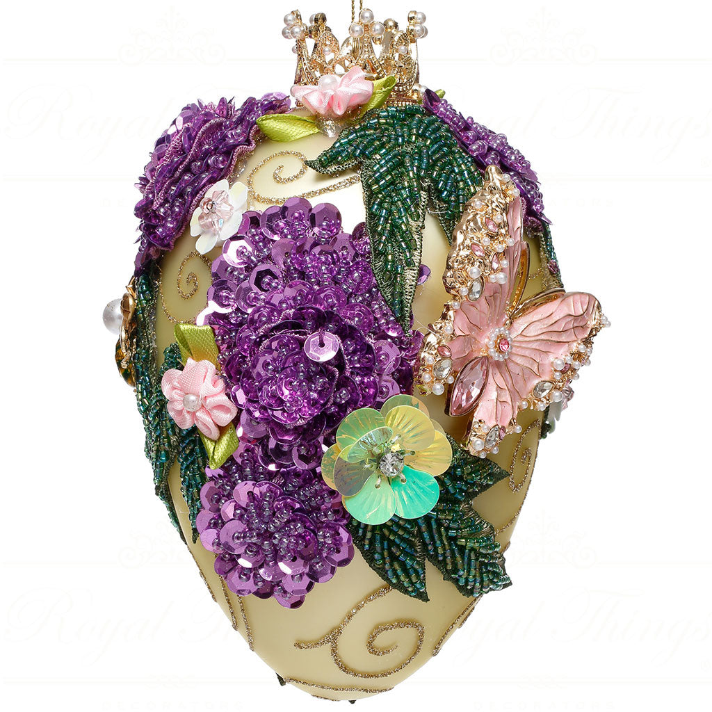 Ornament ou Fabergé cu bijuterii, galben/mov, 18 cm
