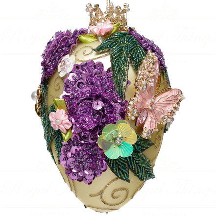 Ornament ou Fabergé cu bijuterii, galben/mov, 18 cm
