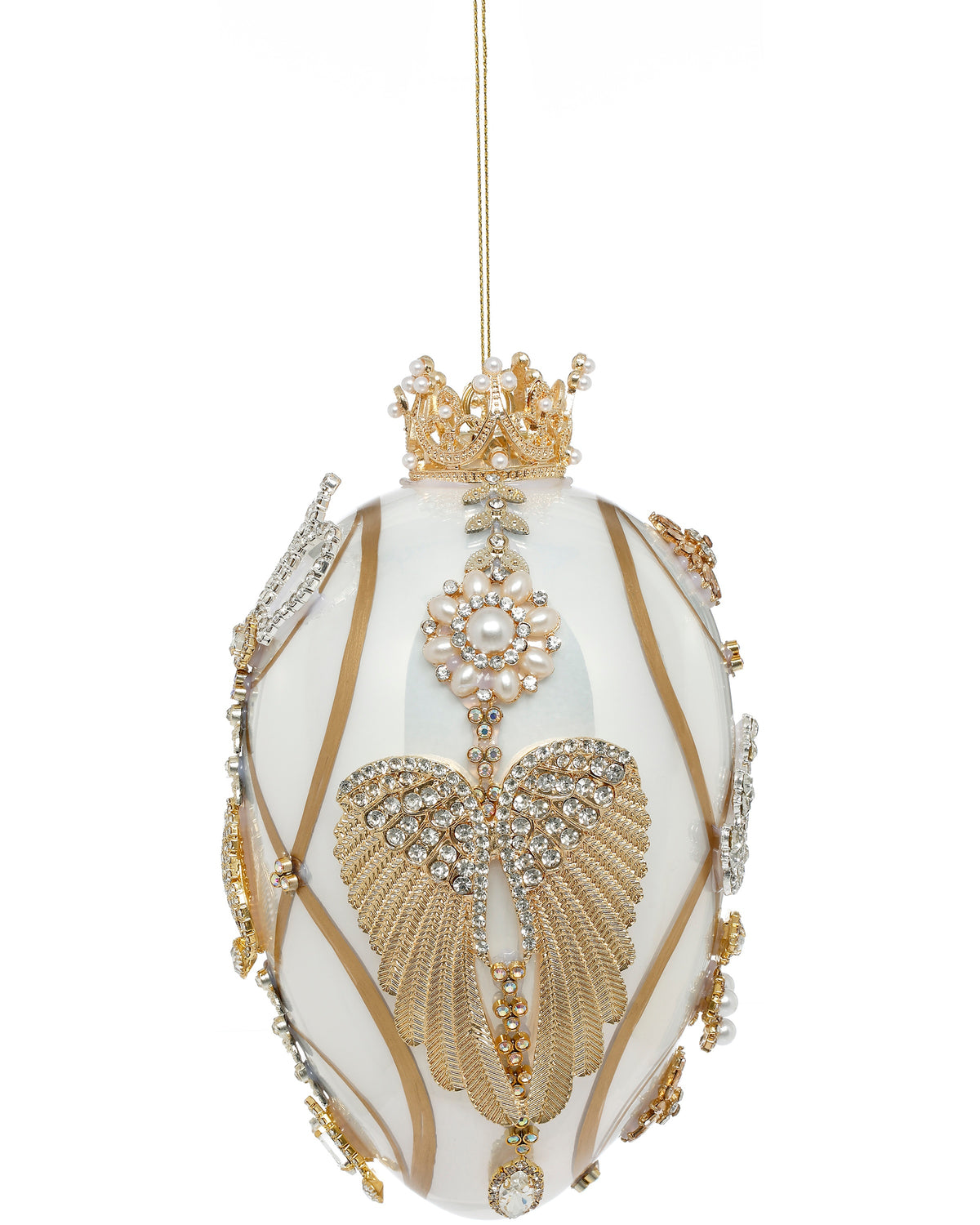Glob din sticlă Ou Fabergé crem/auriu 18cm