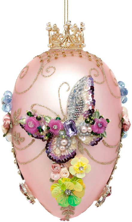 Ou din sticlă Fabergé cu fluturi roz 18cm