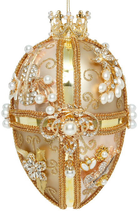 Glob de sticla ou faberge, colectia Mark Roberts, auriu/crem 18cm
