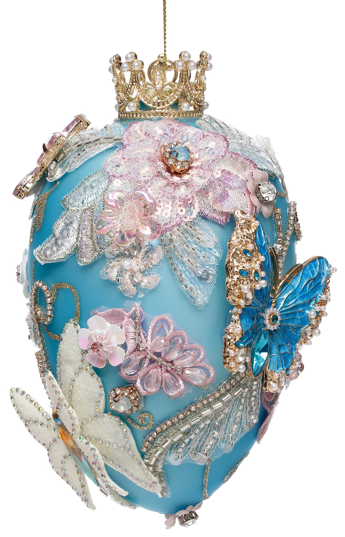Ornament ou Fabergé cu bijuterii, albastru, 18 cm