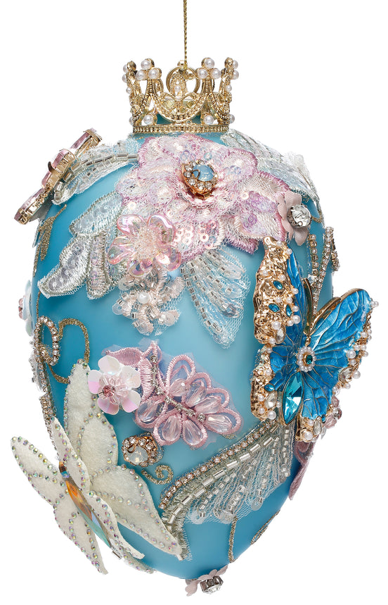 Ornament ou Fabergé cu bijuterii, albastru, 18 cm
