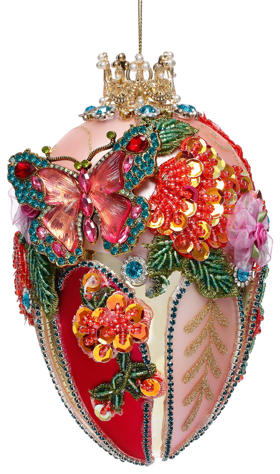 Ornament ou Fabergé cu bijuterii, roz/roșu, 18 cm