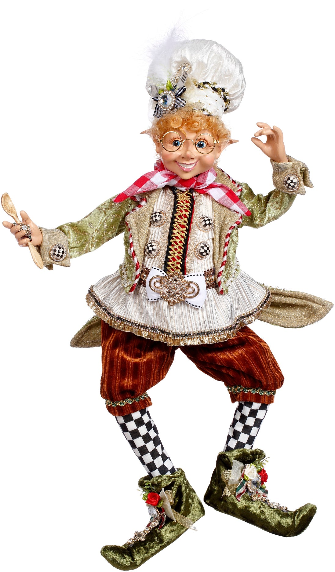 Elf bucătar verde/alb 52cm